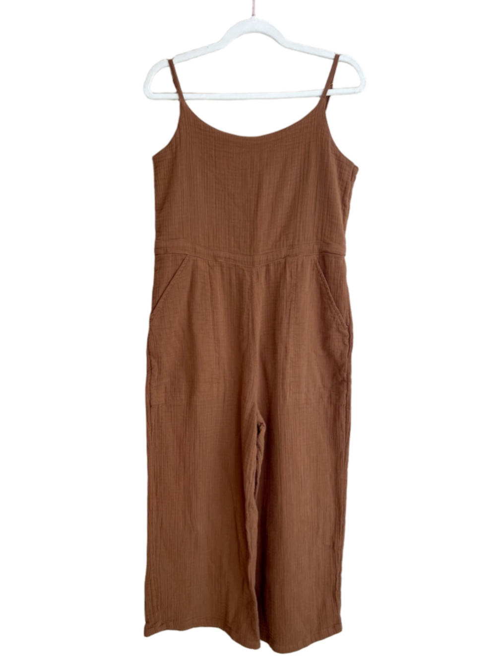 Carve Designs Knox Gauze Jumpsuit Women’s L Rum Brown Organic Cotton Wide Leg